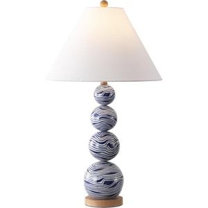 image:imageSAFAVIEH Lighting Collection  Juniper Blue amp White Ceramic Table Lamp 32 Decorative Accent Light with Fabric Shade E26 Bulb Compatible TBL4658AWhiteBlue