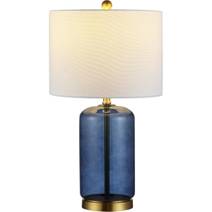 image:imageSAFAVIEH Lighting Collection  Novah Modern Blue Glass 26Inch Table Lamp LED Bulb Included Bedroom Living Room Home Office Nightstand Desk TBL4283BBlue