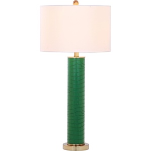 image:imageSAFAVIEH Lighting Collection  Set of 2 Ollie Modern Contemporary Cream Faux Woven Leather 32Inch Table Lamps LED Bulbs Included Bedroom Living Room Home Office LIT4404LSET2Dark Green Faux Alligator  Set of 2