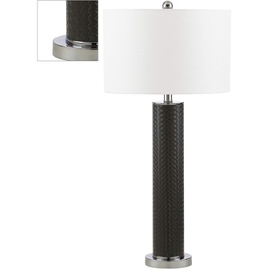 image:imageSAFAVIEH Lighting Collection  Set of 2 Ollie Modern Contemporary Cream Faux Woven Leather 32Inch Table Lamps LED Bulbs Included Bedroom Living Room Home Office LIT4404LSET2Grey Woven  Set of 2