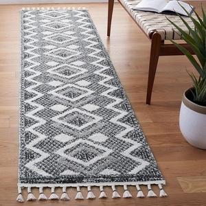 image:imageSAFAVIEH Moroccan Tassel Shag Collection Accent Rug  45 x 65 Ivory amp Light Blue 075inch Thick Ideal for High Traffic Areas in Entryway Living Room Bedroom MTS452BIvoryBlack