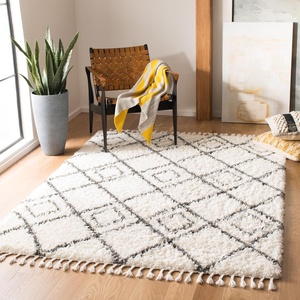 image:imageSAFAVIEH Moroccan Tassel Shag Collection Area Rug  53 x 76 Ivory amp Light Grey Boho NonShedding amp Easy Care 15inch Thick Ideal for High Traffic Areas in Living Room Bedroom MTS335BIvoryDark Grey