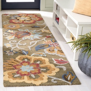 image:imageSAFAVIEH Area Rug 5x8  Blossom Collection  Ivory Handmade Wool Floral Design Ideal for Living Room Bedroom Dining Space BLM404AGreenRed
