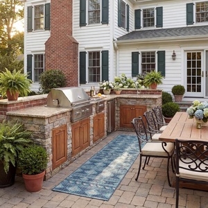 image:imageSAFAVIEH Courtyard Collection 8 x 11 Navy  Aqua CY8529 Indoor Outdoor Waterproof Easy Cleaning Patio Backyard Mudroom Area RugNavyAqua