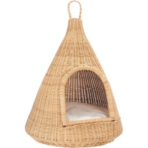 image:imageSAFAVIEH Home Collection Tifa Honey Brown Rattan Hanging Pet Cat Bed with White Cushion Ideal for Living Room Bedroom Entryway Fully Assembled