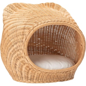image:imageSAFAVIEH Home Collection Toru Honey RattanWhite Cushion Dome Cat Bed