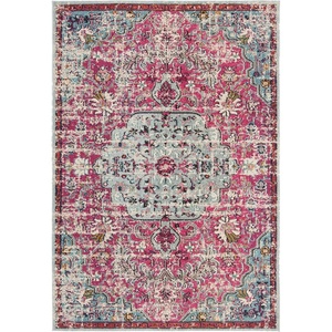 image:imageSAFAVIEH Madison Collection Area Rug  9 x 12 Grey amp Light Blue Boho Chic Medallion Distressed Design NonShedding amp Easy Care Ideal for High Traffic Areas in Living Room Bedroom MAD447FFuchsiaTeal