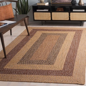 image:imageSAFAVIEH Washable Rug Outdoor Braided Collection  5 Round Aqua amp Pink Handmade amp Reversible NonShedding amp Easy to Clean Ideal for Patio Backyard Mudroom BRD318JBeigeBrown