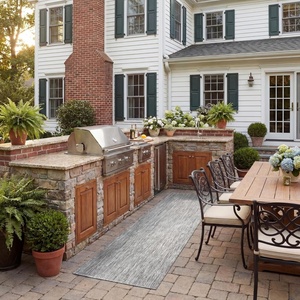 image:imageSAFAVIEH Washable Rug Outdoor Courtyard Collection  8 x 10 Dark Grey amp Rust NonShedding amp Easy Cleaning Ideal for Patio Backyard Mudroom Dining Space CY852059322Light GreyDark Grey