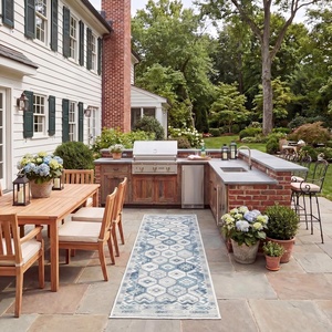 image:imageSAFAVIEH Washable Rug Outdoor Sunrise Collection  8 x 10 Ivory amp Grey Black NonShedding amp Easy to Clean Ideal for Patio Backyard Mudroom SUN630AGreyBlue Ivory