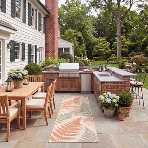 image:imageSAFAVIEH Washable Rug Outdoor Sunrise Collection  8 x 10 Ivory amp Rust Sage NonShedding amp Easy to Clean Ideal for Patio Backyard Mudroom SUN670BIvoryRust Sage