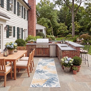 image:imageSAFAVIEH Washable Rug Outdoor Sunrise Collection  8 x 10 Ivory amp Rust Sage NonShedding amp Easy to Clean Ideal for Patio Backyard Mudroom SUN670BIvoryBlue Gold