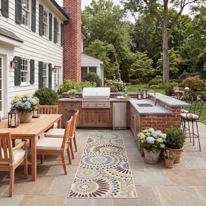 image:imageSAFAVIEH Washable Rug Outdoor Veranda Collection  53 x 77 Cream amp Green NonShedding amp Easy to Clean Ideal for Patio Backyard Mudroom VER0910614CreamBlue