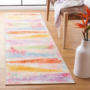 image:imageSAFAVIEH Washable Rug Paint Brush Collection  55 x 76 Pink amp Blue Slip Resistant amp Easy to Clean Ideal for Living Room Bedroom Nursery Kids Playroom Dining Space PTB173UPinkBlue