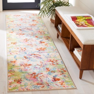 image:imageSAFAVIEH Washable Rug Paint Brush Collection  89 x 12 Blue amp Blush Pink Slip Resistant amp Easy to Clean Ideal for Living Room Bedroom Nursery Kids Playroom Dining Space PTB159MBlueBlush Pink