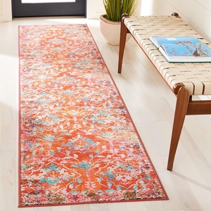 image:imageSAFAVIEH Washable Rug Riviera Collection  9 x 12 Orange amp Light Blue Slip Resistant amp Easy to Clean Ideal for Living Room Bedroom Office Kids Playroom Dining Space RIV117POrangeLight Blue