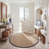 image:imageSAFAVIEH Natural Fiber Collection Area Rug  26 x 4 Natural amp Grey Seagrass Basketweave Pattern with Border NF114PNaturalNavy Blue