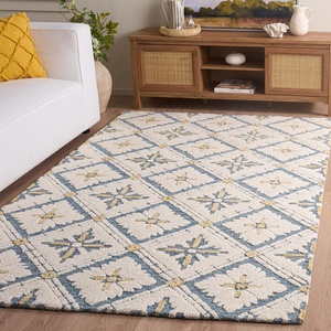 image:imageSAFAVIEH 4x6 Area Rug  Metro Collection  Blue amp Ivory Handmade Wool Ideal for Living Room Bedroom Dining Space MET395MBlueIvory