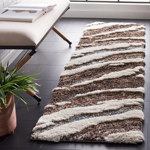 image:imageSAFAVIEH HiLo Shag Collection Area Rug  8 Square Brown amp Beige Blue Raised Textured Plush Thick Pile Ideal for Living Room Bedroom Dining Space HLS204TBrownBeige Blue