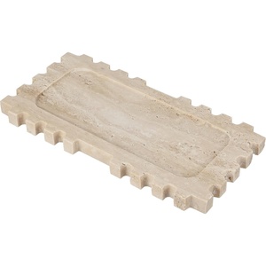 image:imageSAFAVIEH Home Collection  Lulu Rectangular Tray Sand Travertine Decorative Accent with Sculpted Rim RDC4057ATan