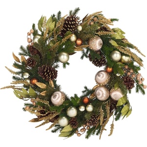 image:imageSAFAVIEH Home Collection  Luxe Gilded Pine Wreath 28Inch Holiday Door Decor with Gold Ornaments amp Pine Cones FXP1098AMulticolor