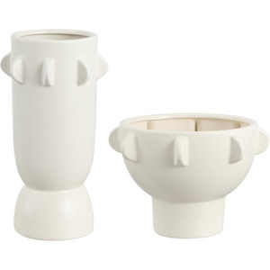 image:imageSAFAVIEH Home Collection Amias OffWhite Ceramic Tab Vases Set of 2 Decorative Modern Accent for Shelf or TableOff White