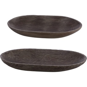 image:imageSAFAVIEH Home Collection Trellen Zen Brown Faux Wood Decorative Long Bowl Table Decor Set of 2