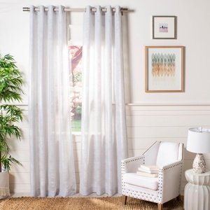 image:imageSAFAVIEH Home Curtain Belta Light Grey and White SemiSheer 52 x 96 Grommet Window Drape PanelGrey  White