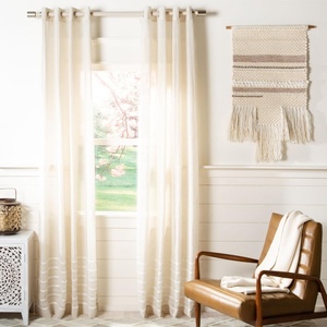 image:imageSAFAVIEH Home Curtain Delancey Beige and White SemiSheer 52 x 96 Grommet Window Drape PanelAssorted