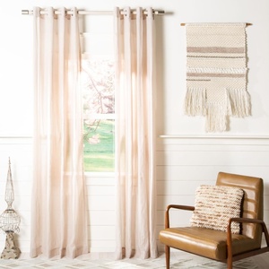 image:imageSAFAVIEH Home Curtain Makena Charcoal Sheer 52 x 84 Grommet Window Drape PanelSand