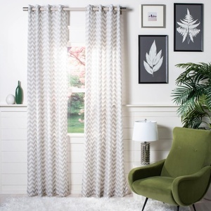 image:imageSAFAVIEH Home Curtain Penda White and Taupe SemiSheer 52 x 96 Grommet Window Drape PanelTaupe  White