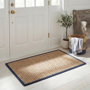 image:imageSAFAVIEH Natural Fiber Collection Area Rug  26 x 4 Natural amp Grey Seagrass Basketweave Pattern with Border NF114PNaturalNavy Blue