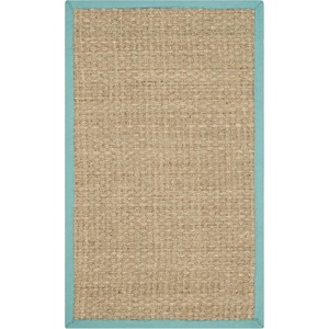 image:imageSAFAVIEH Natural Fiber Collection Area Rug  26 x 4 Natural amp Grey Seagrass Basketweave Pattern with Border NF114PNaturalTeal