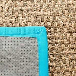 image:imageSAFAVIEH Natural Fiber Collection Area Rug  26 x 4 Natural amp Grey Seagrass Basketweave Pattern with Border NF114PNaturalTurquoise