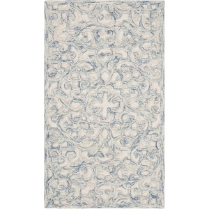 image:imageSAFAVIEH Trace Collection Area Rug  5 x 8 Ivory amp Green Handmade Scroll Wool Ideal for High Traffic Areas in Living Room Bedroom TRC103YBlueIvory