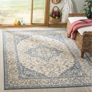 image:imageSAFAVIEH Washable Rug Outdoor Linden Collection  22 x 10 Runner Red amp Cream NonShedding amp Easy to Clean Ideal for Patio Backyard Mudroom LND137QCreamBlue