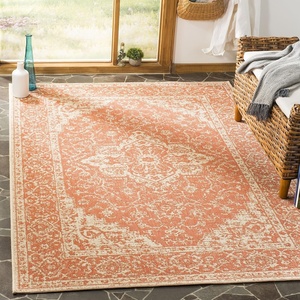 image:imageSAFAVIEH Washable Rug Outdoor Linden Collection  22 x 10 Runner Red amp Cream NonShedding amp Easy to Clean Ideal for Patio Backyard Mudroom LND137QRustCreme