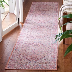 image:imageSAFAVIEH Washable Rug Serapi Collection  53 x 76 Blue amp Rust Slip Resistant amp Easy to Clean Ideal for Living Room Bedroom Dining Space SEP515MBeigePink