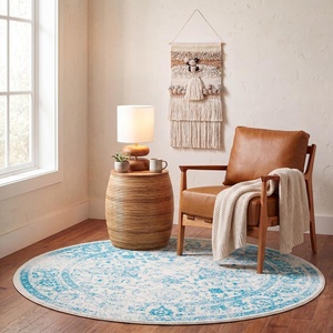 image:imageSAFAVIEH Adirondack Collection Area Rug  6 Round Ivory amp Teal Distressed Vintage Floral Design NonShedding amp Easy to Clean Ideal for Living Room Bedroom Dining Space ADR109D