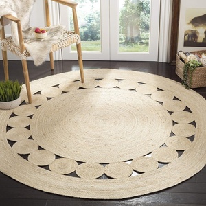 image:imageSAFAVIEH Area Rug 4 Round  Natural Fiber Collection  Navy Handmade Jute Boho Farmhouse Braided Design NF364NIvory