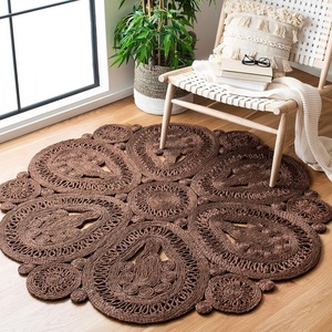 image:imageSAFAVIEH Area Rug 5 Round  Natural Fiber Collection  Natural Brown Handmade Jute Decorative Boho Floral Design NF360ABrown