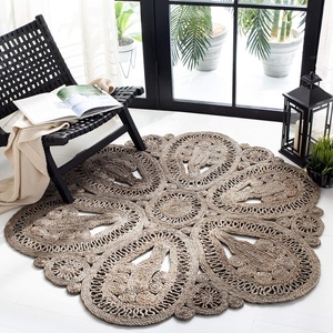 image:imageSAFAVIEH Area Rug 5 Round  Natural Fiber Collection  Natural Brown Handmade Jute Decorative Boho Floral Design NF360AGrey