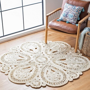 image:imageSAFAVIEH Area Rug 5 Round  Natural Fiber Collection  Natural Brown Handmade Jute Decorative Boho Floral Design NF360AIvory