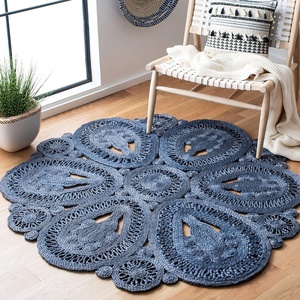 image:imageSAFAVIEH Area Rug 5 Round  Natural Fiber Collection  Natural Brown Handmade Jute Decorative Boho Floral Design NF360ANavy