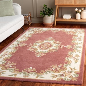 image:imageSAFAVIEH Area Rug 8x10  Aubusson Collection  Large  Olive amp Ivory Handmade Wool Ideal for Living Room Bedroom Dining Space AUB301XPinkIvory