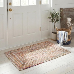 image:imageSAFAVIEH Area Rug 8x10  Cape Cod Collection  Large  Beige amp Multi Handmade Jute amp Cotton Woven Braided Design CAP202BBeigeMulti