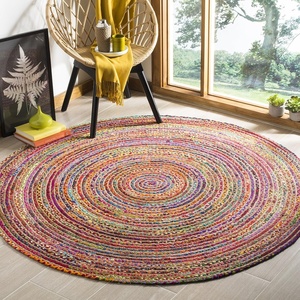 image:imageSAFAVIEH Area Rug 8x10  Cape Cod Collection  Large  Beige amp Multi Handmade Jute amp Cotton Woven Braided Design CAP202BRed  Multi