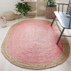 image:imageSAFAVIEH Area Rug 9 Round  Natural Fiber Collection  Natural Brown Handmade Jute Braided Border Design NF801NPinkNatural