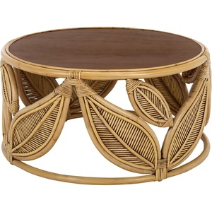 image:imageSAFAVIEH Furniture  Lusine Round Coffee Table  Natural Rattan amp Solid Wood with Leaf Design  Boho Living Room Accent Table 311 W x 311 D x 16 H COF6520AHoney Brown Wash