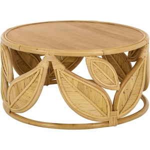 image:imageSAFAVIEH Furniture  Lusine Round Coffee Table  Natural Rattan amp Solid Wood with Leaf Design  Boho Living Room Accent Table 311 W x 311 D x 16 H COF6520ANatural